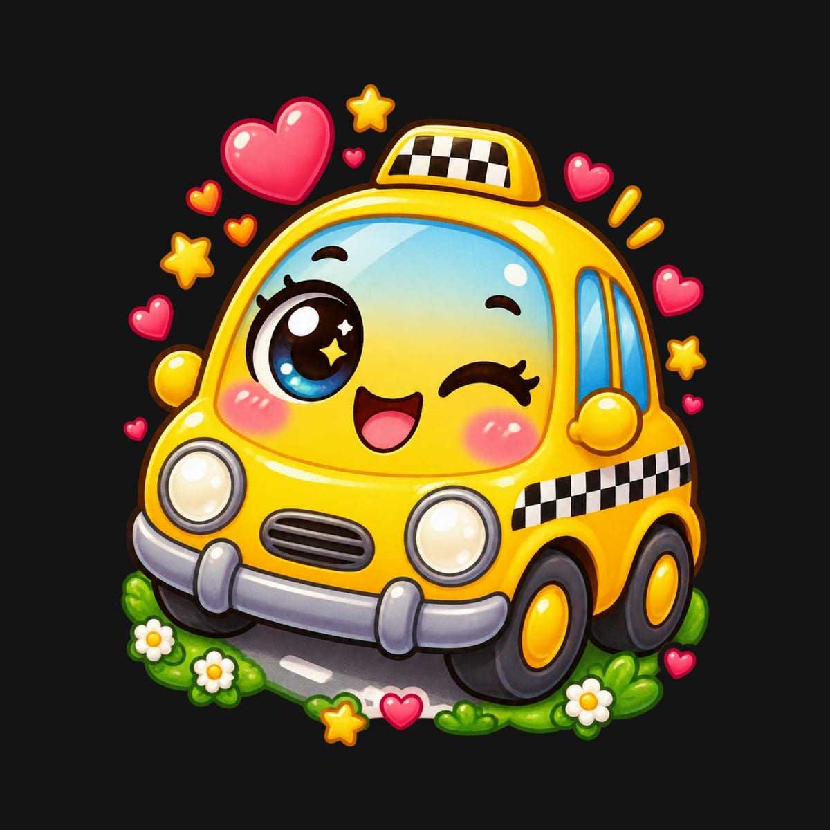 Koszulka z taksówką dla dziewczynki czarna słodki kawaii, zdjęcie 2