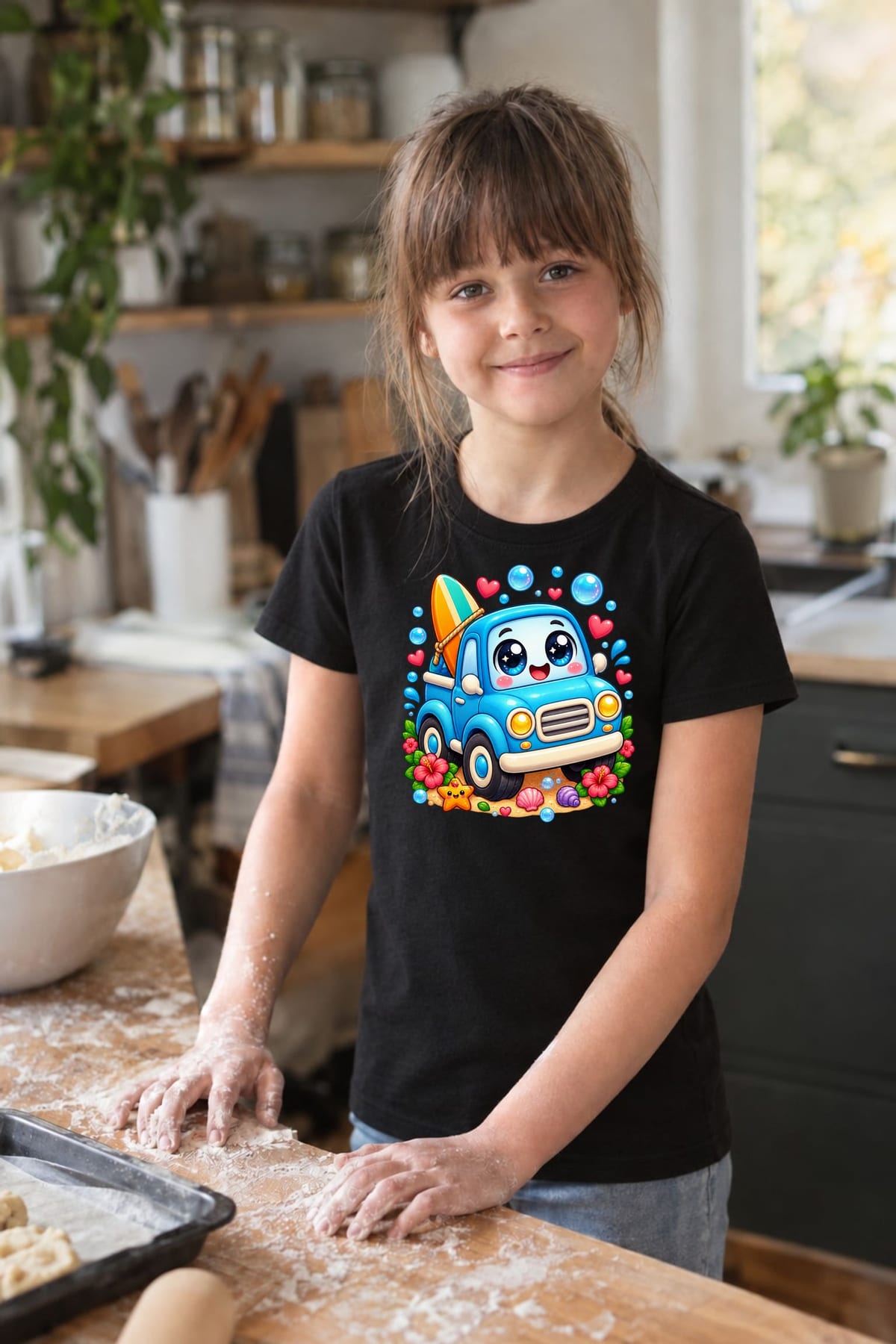 Koszulka z pickupem dla dziewczynki czarna słodki kawaii, zdjęcie 3
