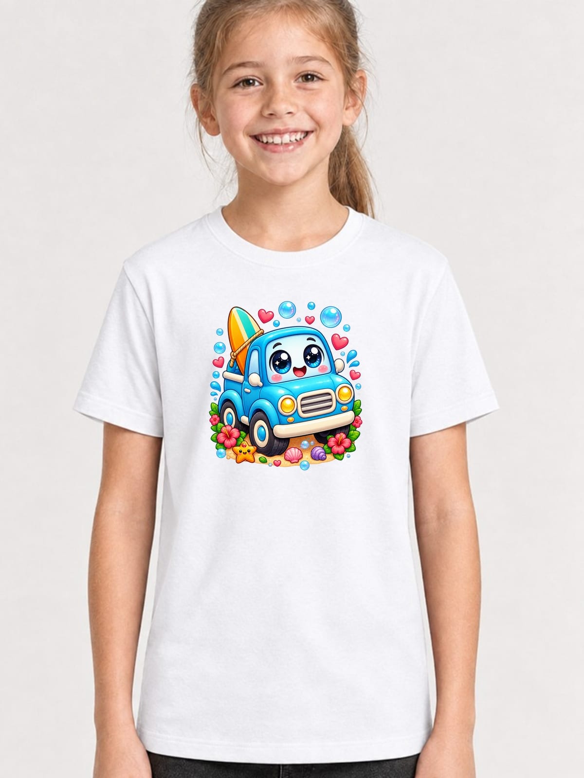 Koszulka z pickupem dla dziewczynki biała słodki kawaii, zdjęcie 1