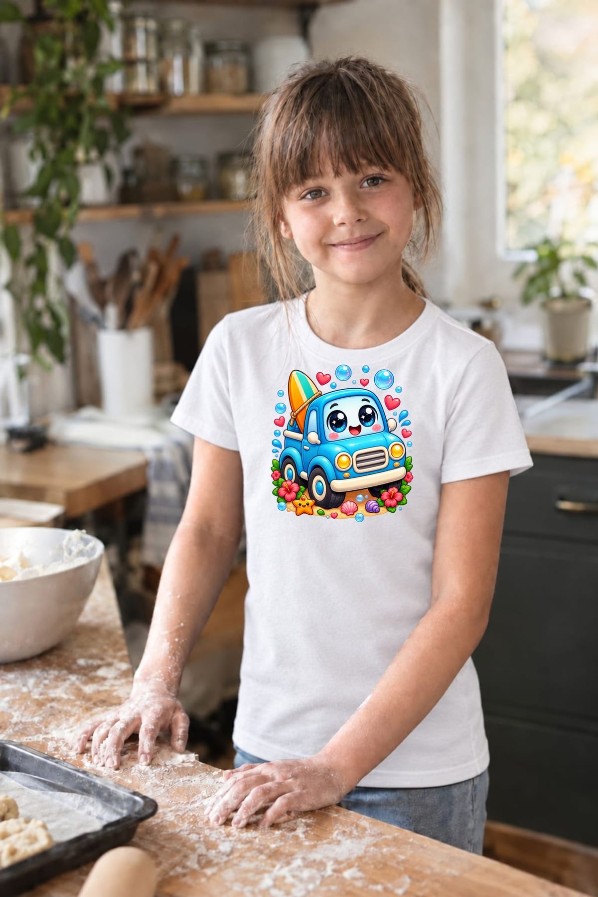 Koszulka z pickupem dla dziewczynki biała słodki kawaii, zdjęcie 7