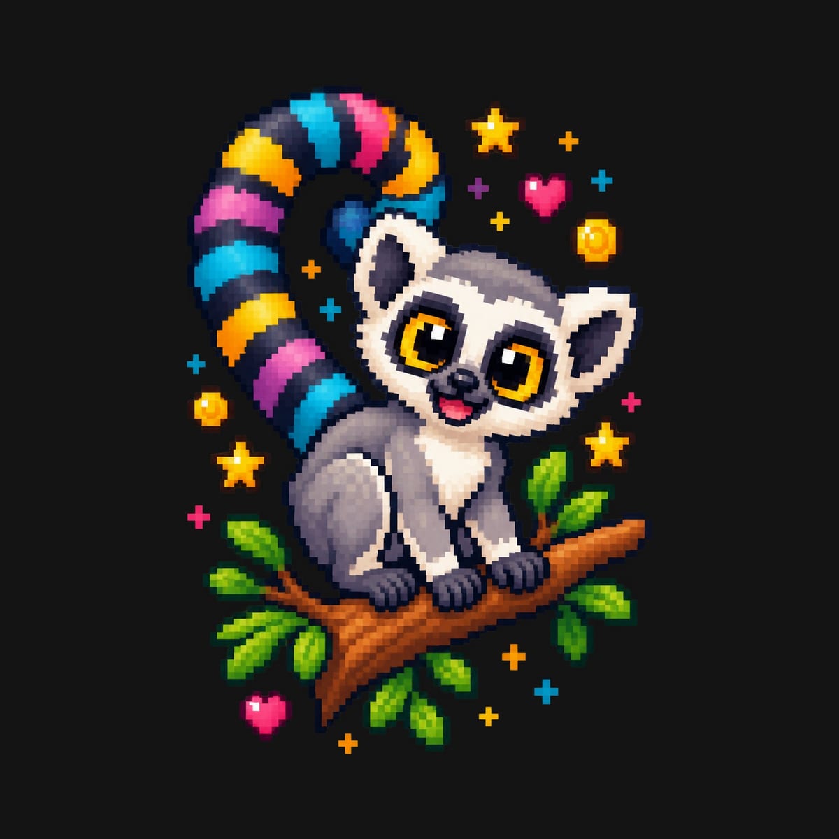 Koszulka z lemurem pixel art dla chłopca czarna dla dzieci, zdjęcie 2