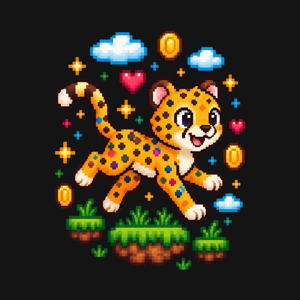 Koszulka dziecięca z gepardem dla chłopca czarna retro pixel art, zdjęcie 2