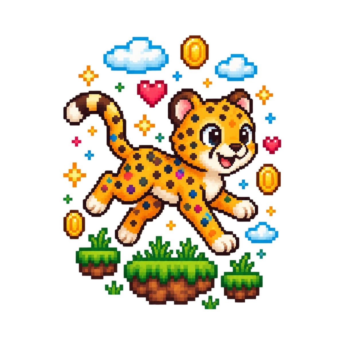 Koszulka dziecięca z gepardem dla chłopca biała retro pixel art, zdjęcie 2
