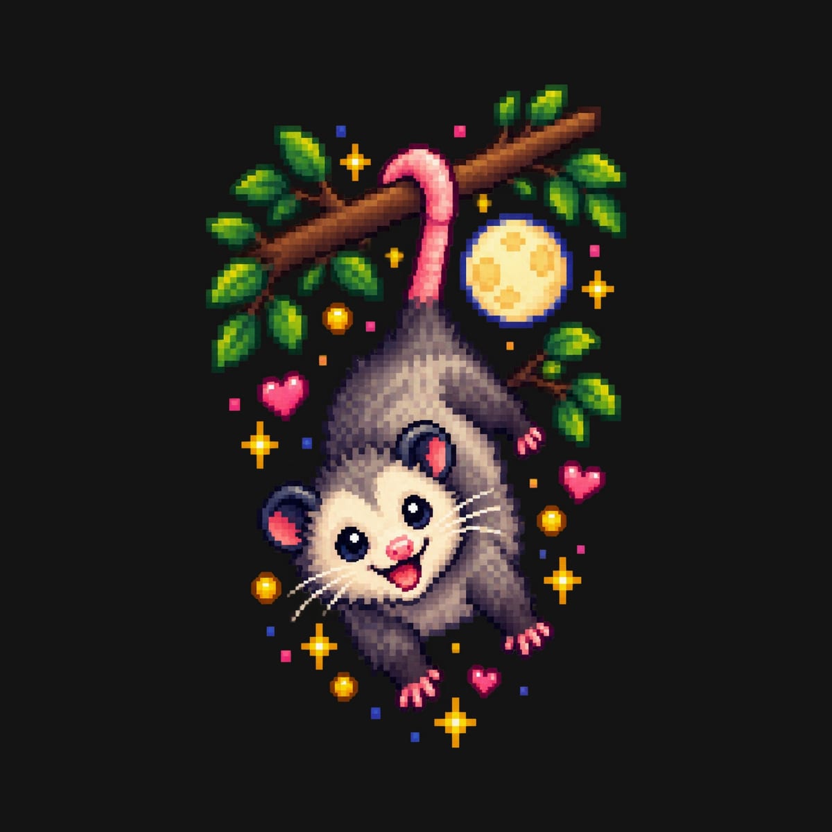 Koszulka z oposem pixel art dla dziewczynki czarna, zdjęcie 2