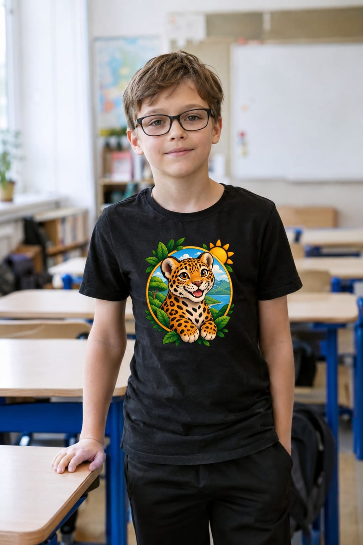 Koszulka z jaguarem okrągła scena dla chłopca czarna odznaka, zdjęcie 6