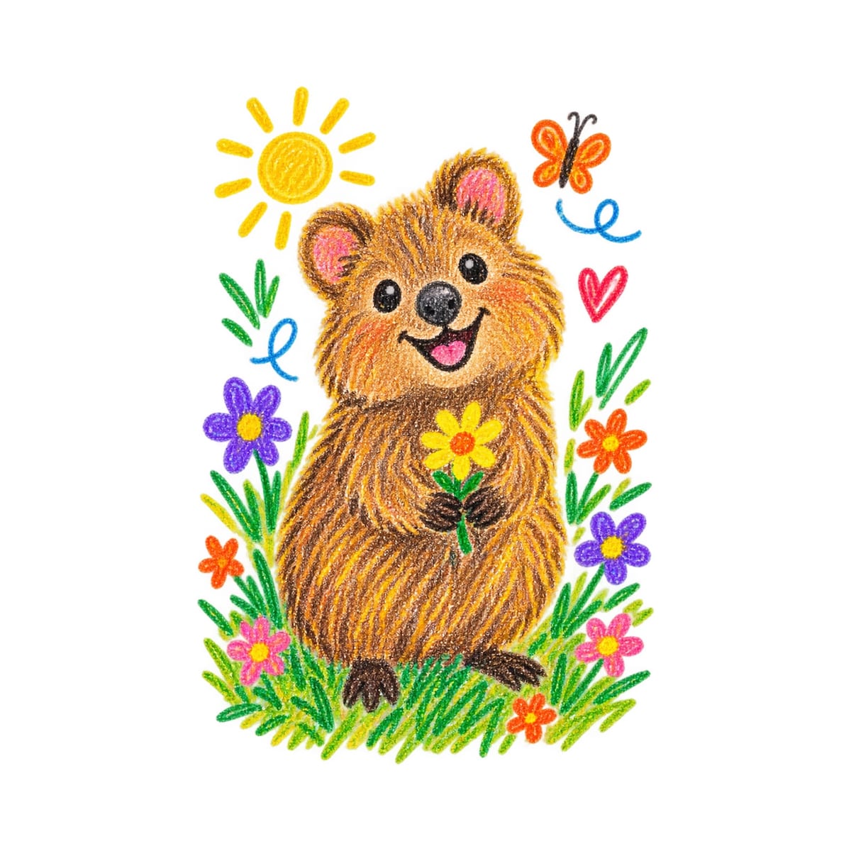 Koszulka z rysunkiem quokki dla dziewczynki biała kredkami, zdjęcie 2