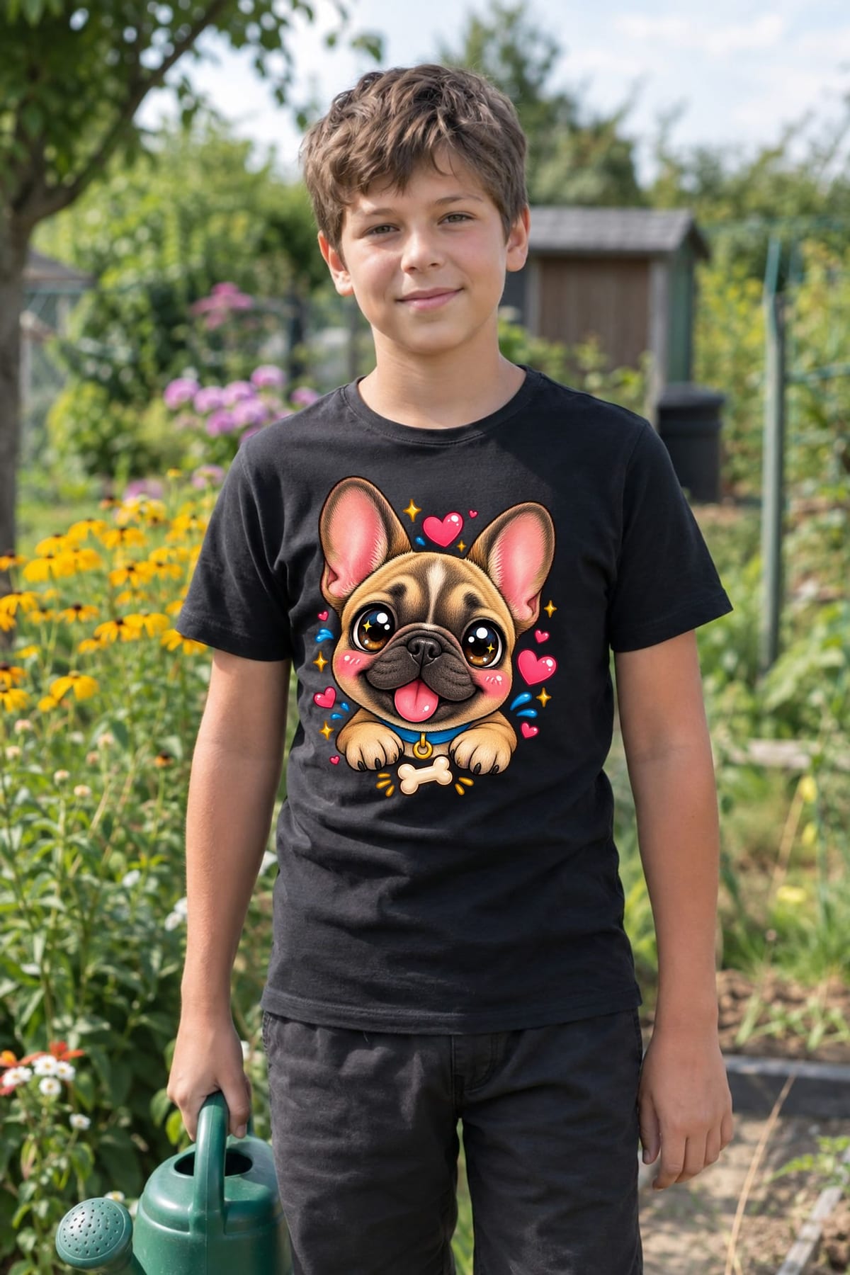Koszulka dla chłopca z buldogiem francuskim czarna kawaii, zdjęcie 7