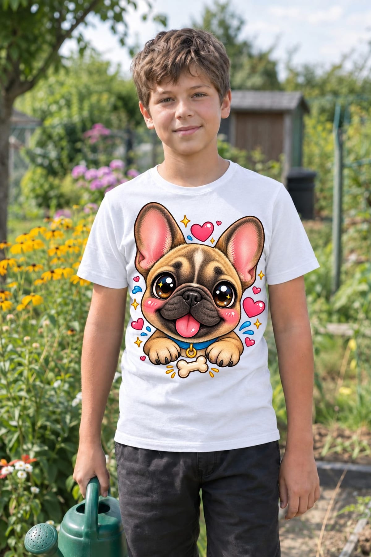 Koszulka dla chłopca z buldogiem francuskim biała kawaii, zdjęcie 7