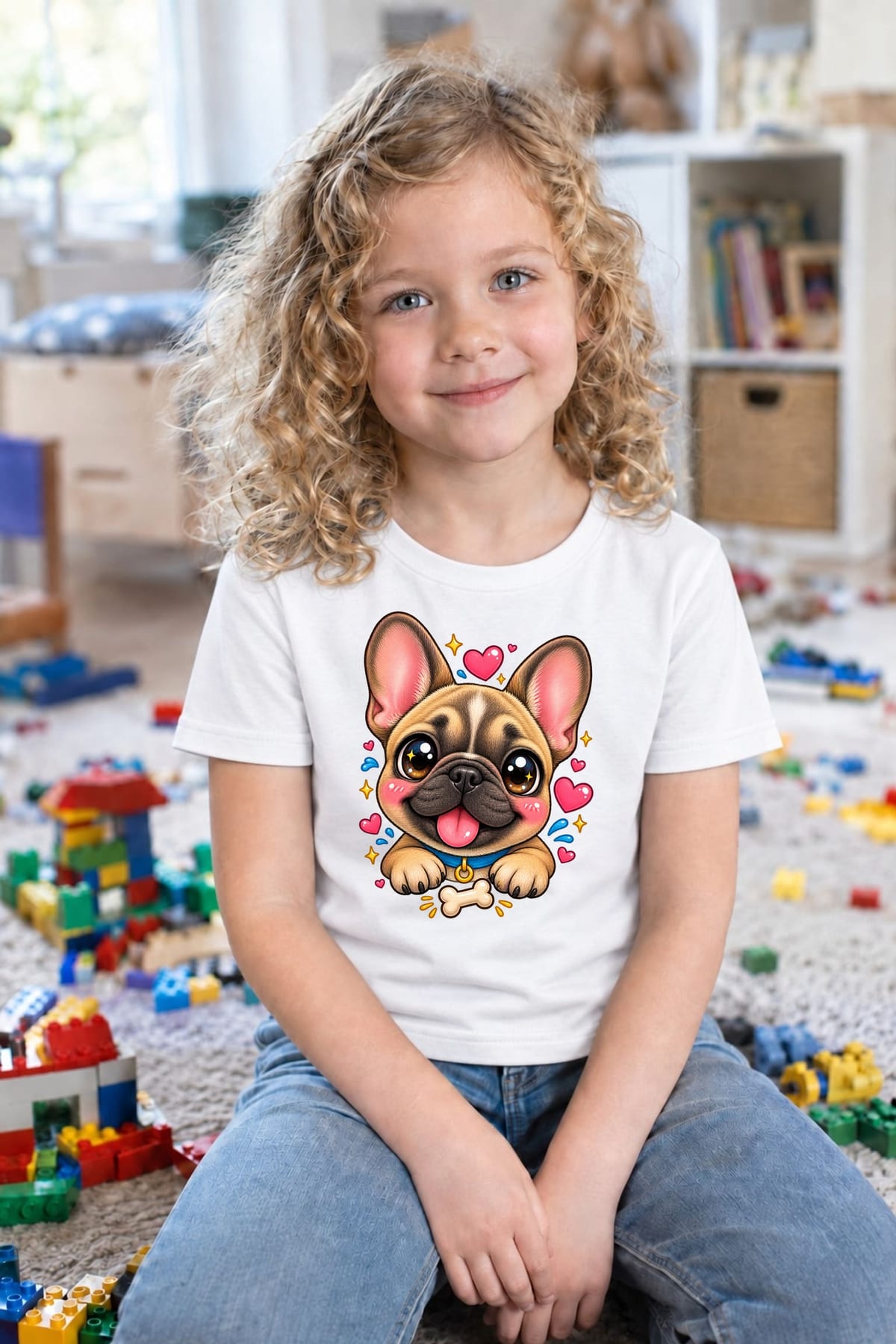 Koszulka dla dziewczynki z buldogiem francuskim biała kawaii, zdjęcie 4