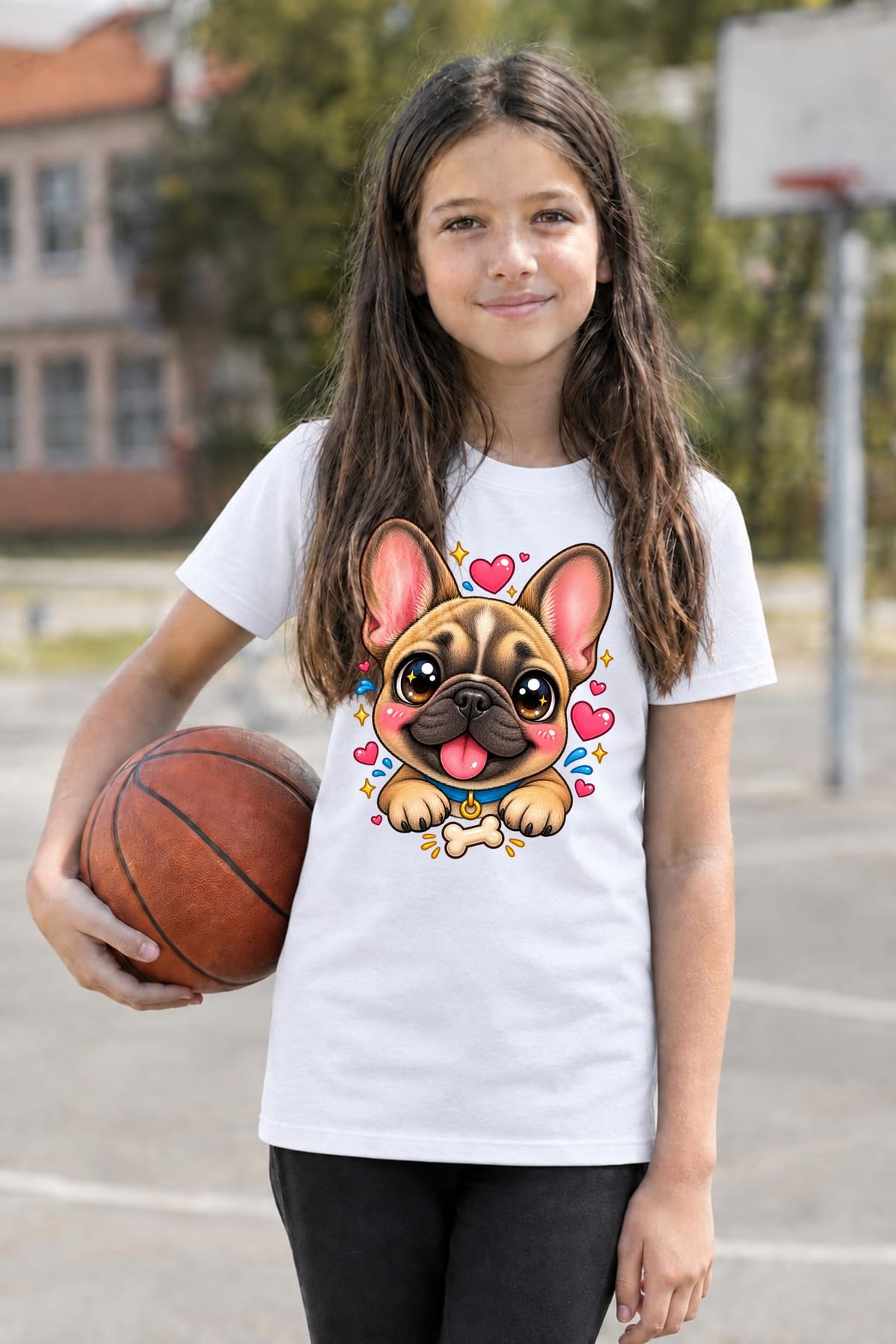 Koszulka dla dziewczynki z buldogiem francuskim biała kawaii, zdjęcie 8