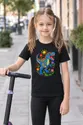 Koszulka z allozaurem rysunek dla dziewczynki czarna kredkami, zdjęcie 8