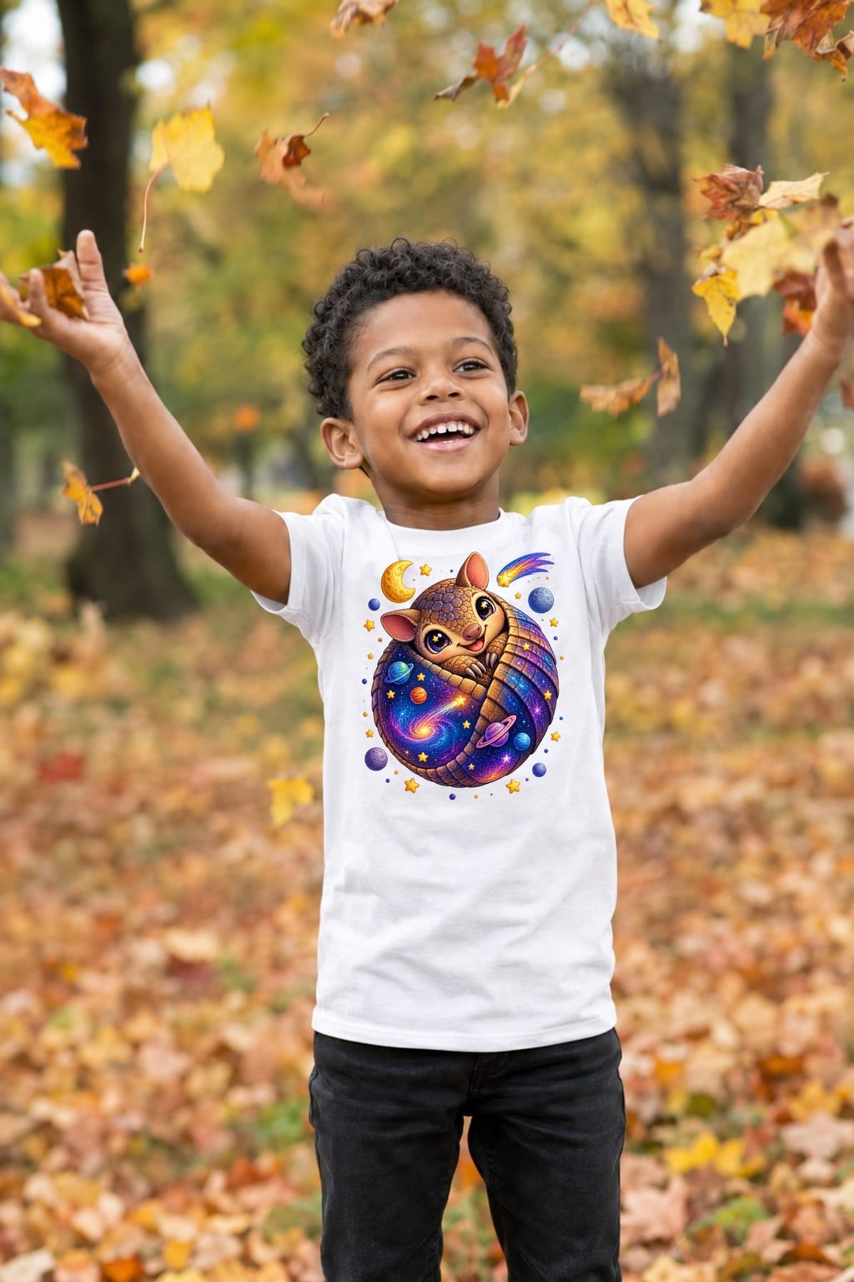 Koszulka z kosmicznym pancernikiem dla chłopca biała kosmiczna scena, zdjęcie 4