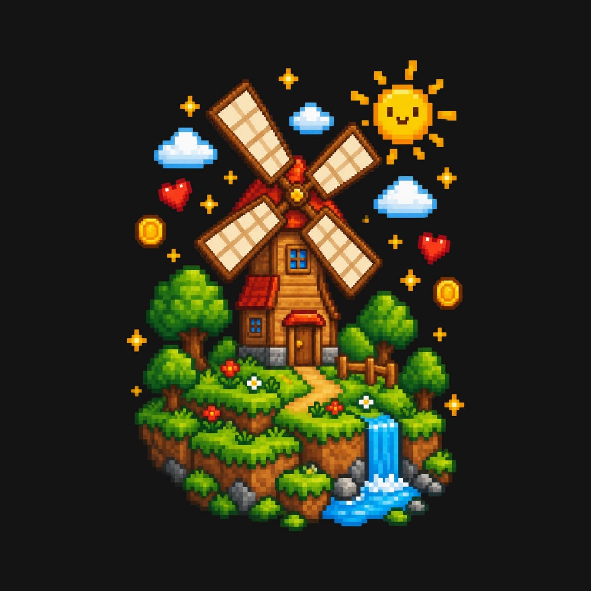 Koszulka z wiatrakiem dla chłopca czarna pixel art w stylu gry, zdjęcie 2