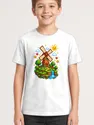 Koszulka z wiatrakiem dla chłopca biała pixel art w stylu gry, zdjęcie 1