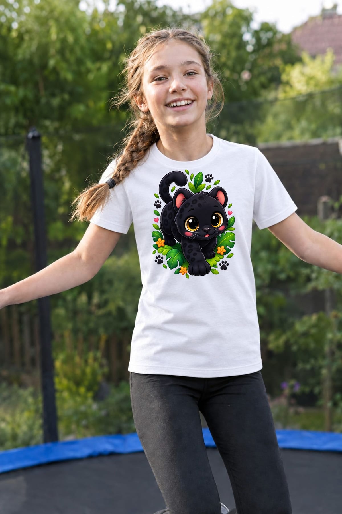 Koszulka z panterą dla dziewczynki biała słodki kawaii styl, zdjęcie 8