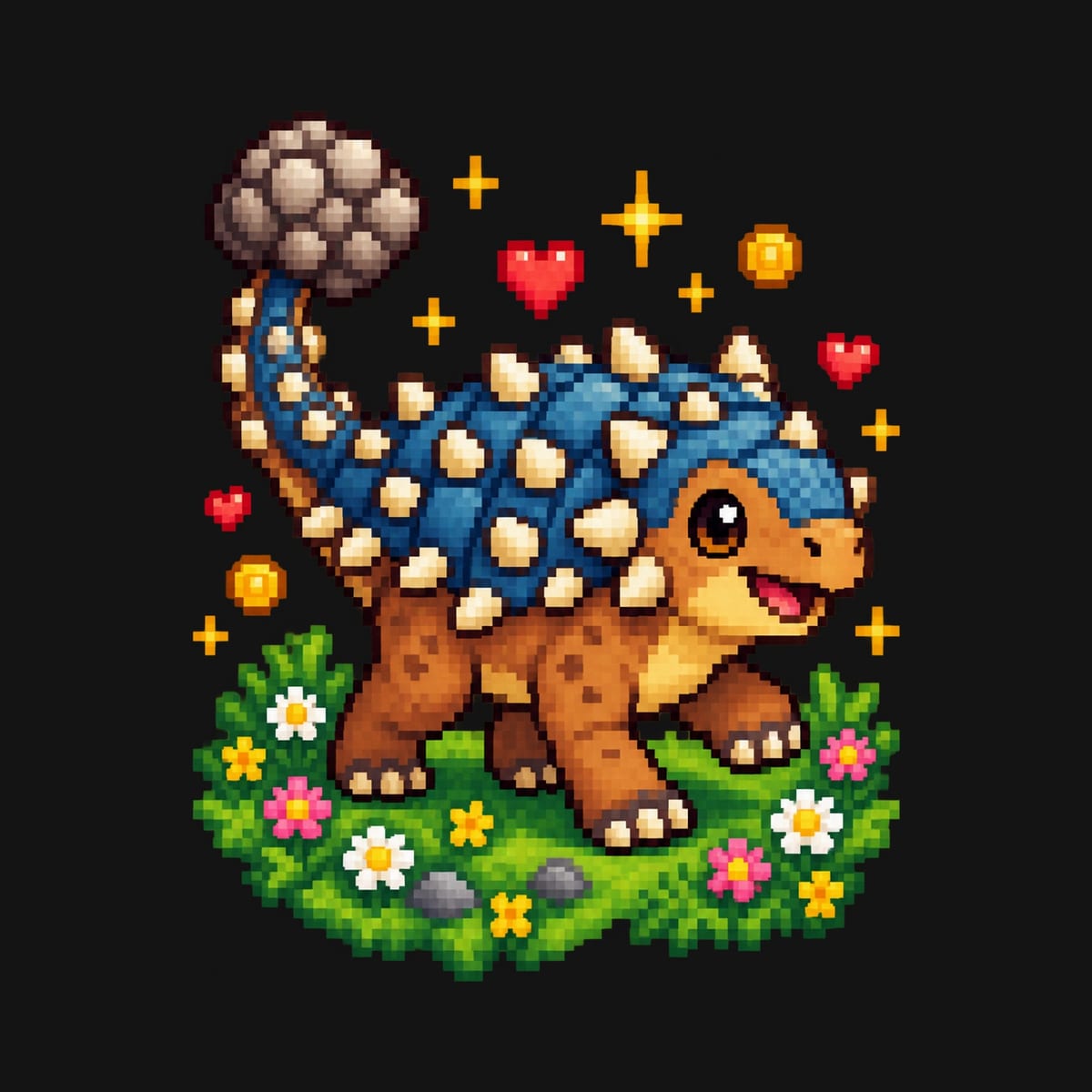 Koszulka z ankylozaurem pixel art dla chłopca czarna dla dzieci, zdjęcie 2