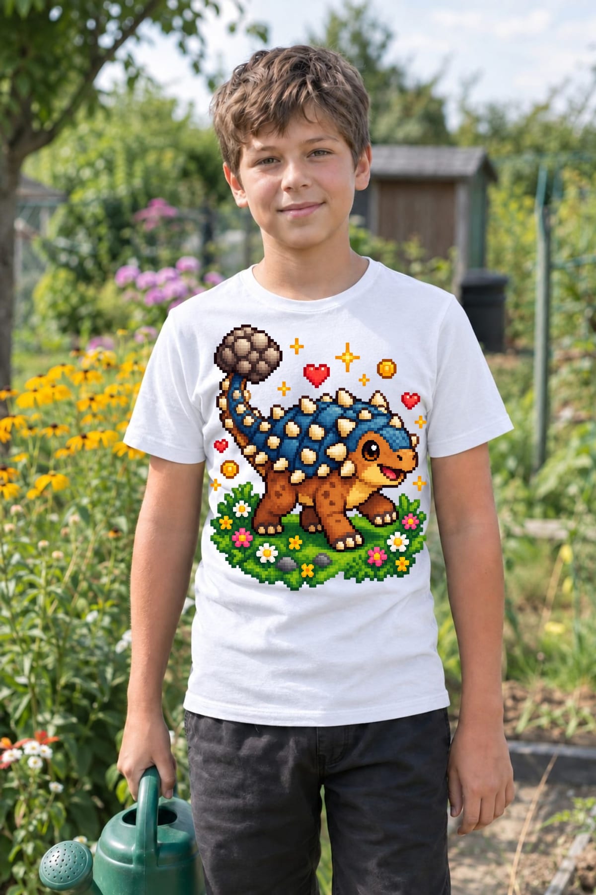 Koszulka z ankylozaurem pixel art dla chłopca biała dla dzieci, zdjęcie 5
