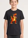 Koszulka z tyranozaurem dla chłopca czarna w stylu komiksu, zdjęcie 1