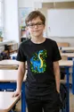 Koszulka z diplodokiem dla chłopca czarna styl komiksowy, zdjęcie 4