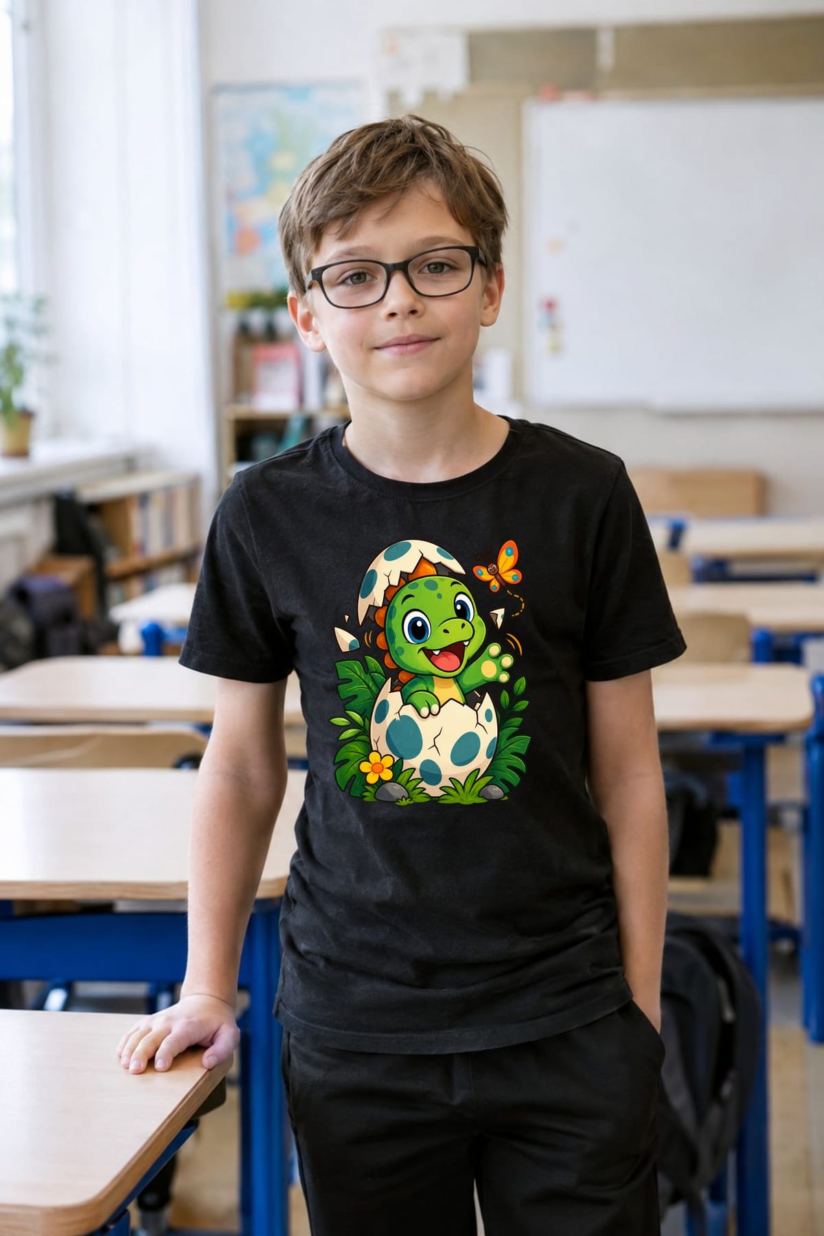 Koszulka dziecięca z jajem dinozaura dla chłopca czarna wesoła bajkowa, zdjęcie 6