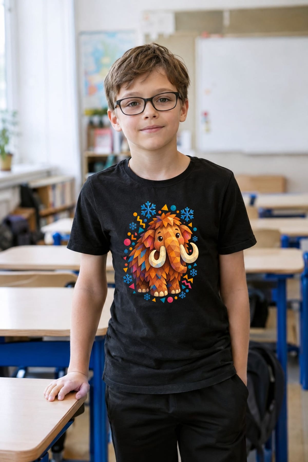 Koszulka z mamucikiem dla chłopca czarna geometryczny styl, zdjęcie 6