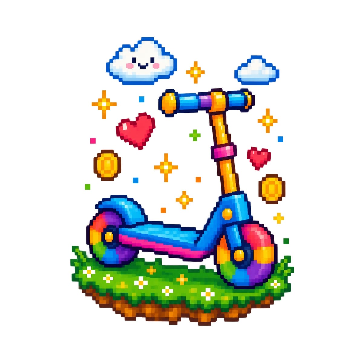 Koszulka z hulajnogą dla chłopca biała pixel art, zdjęcie 2