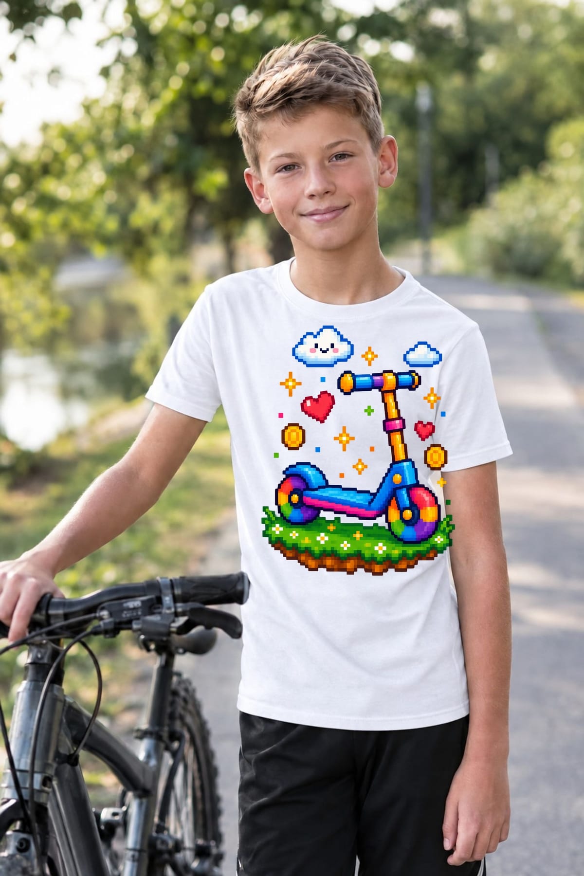 Koszulka z hulajnogą dla chłopca biała pixel art, zdjęcie 8