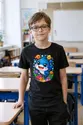 Koszulka z megalodonem dla chłopca czarna słodki styl kawaii, zdjęcie 3