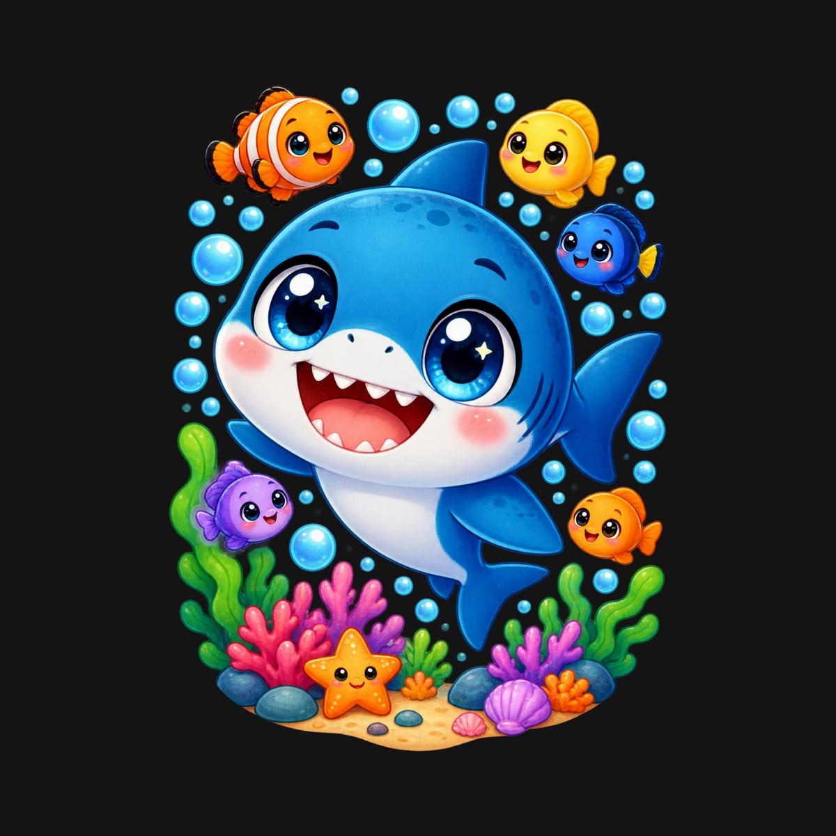 Koszulka z megalodonem dla dziewczynki czarna słodki kawaii, zdjęcie 2