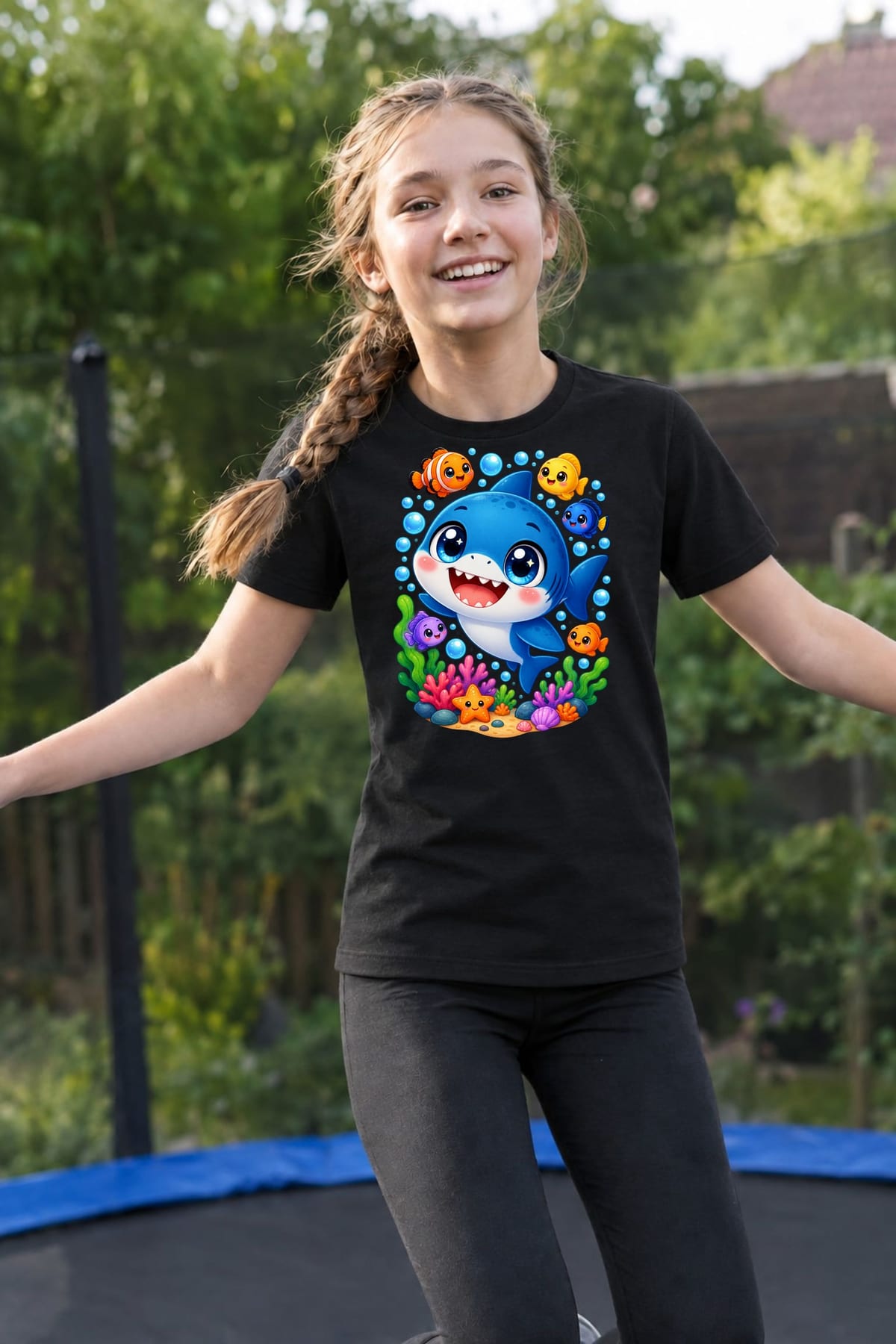 Koszulka z megalodonem dla dziewczynki czarna słodki kawaii, zdjęcie 6