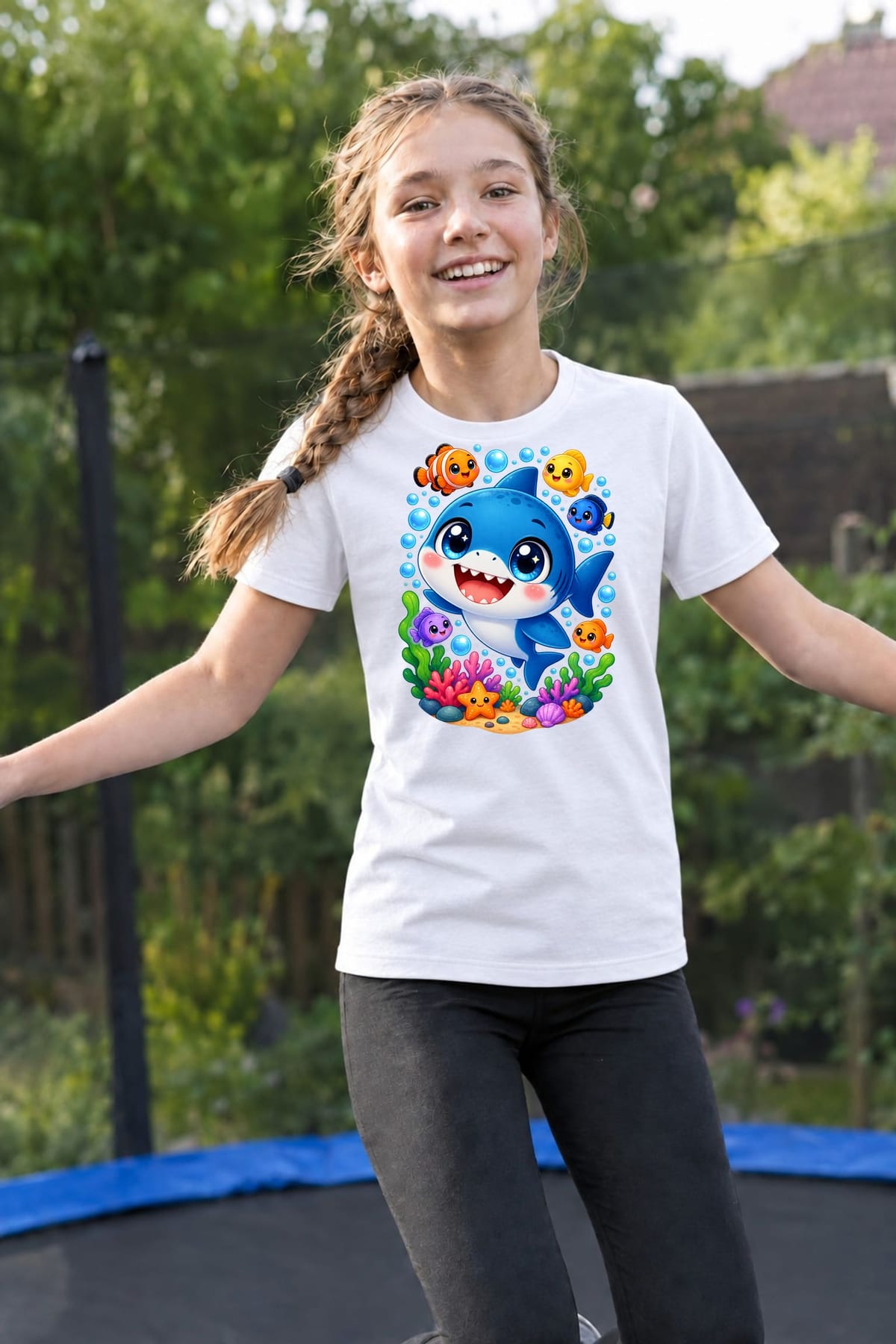 Koszulka z megalodonem dla dziewczynki biała słodki kawaii, zdjęcie 7