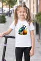 Koszulka z żukiem dla dziewczynki biała grafika w stylu naklejki, zdjęcie 5