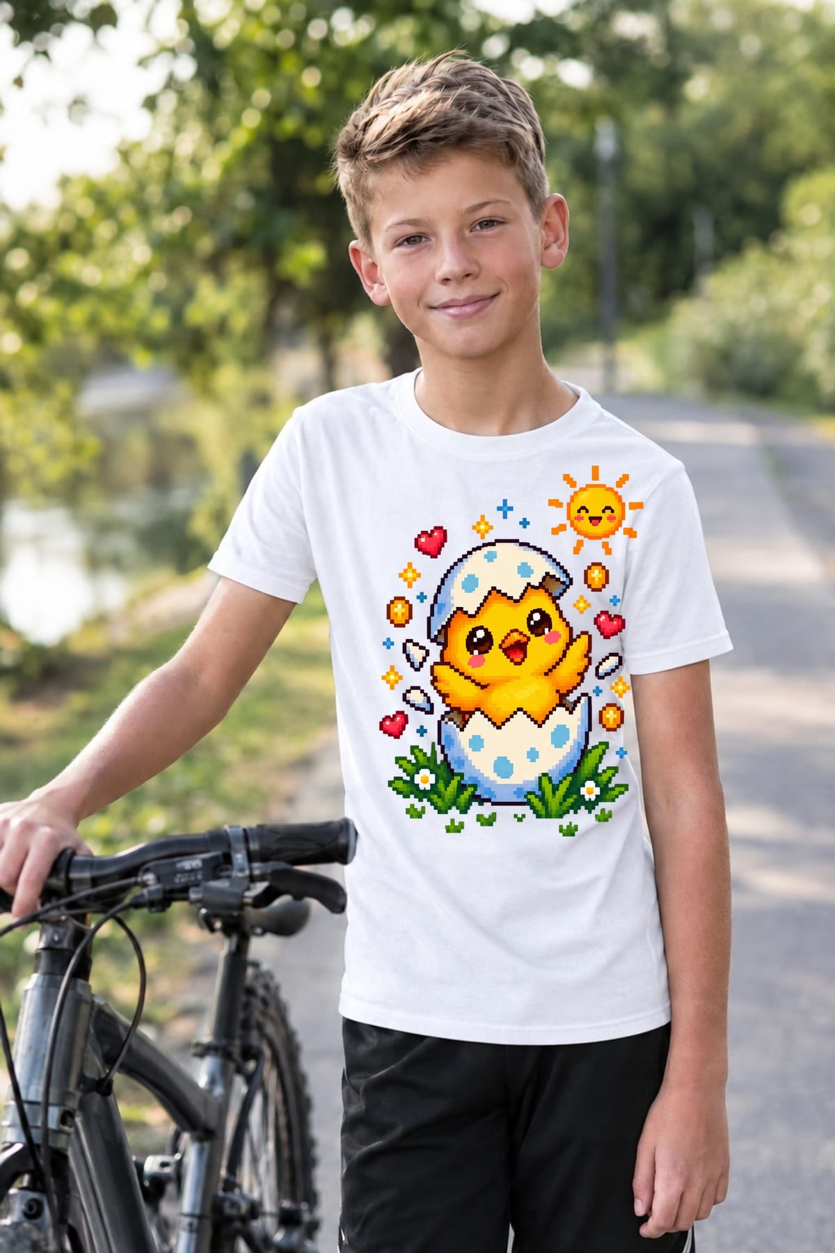 Koszulka z kurczakiem dla chłopca biała pixel art, zdjęcie 5