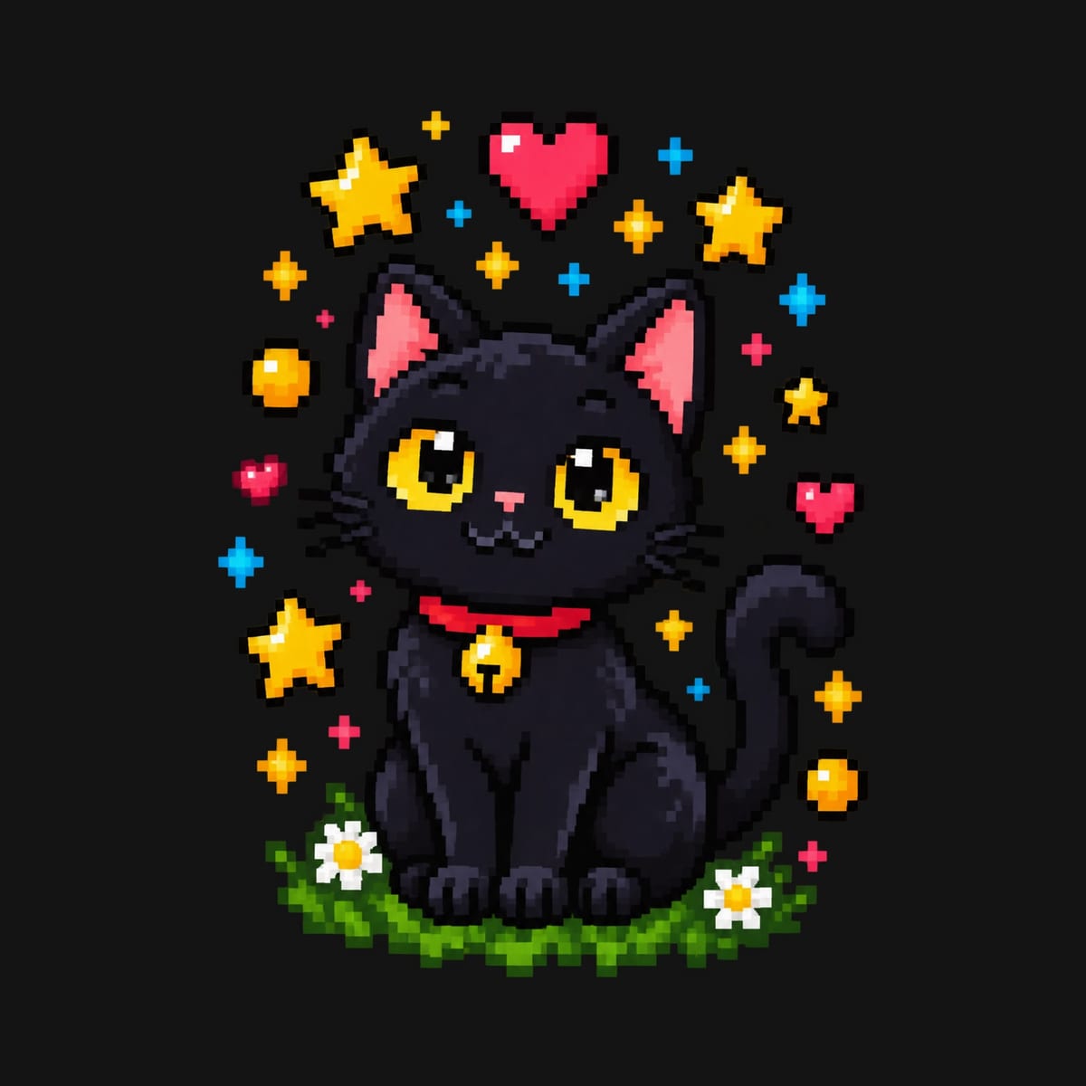Koszulka dla chłopca z czarnym kotem czarna pixel art, zdjęcie 2