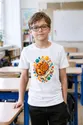 Koszulka ze skamieniałością dla chłopca biała geometryczne kształty, zdjęcie 3