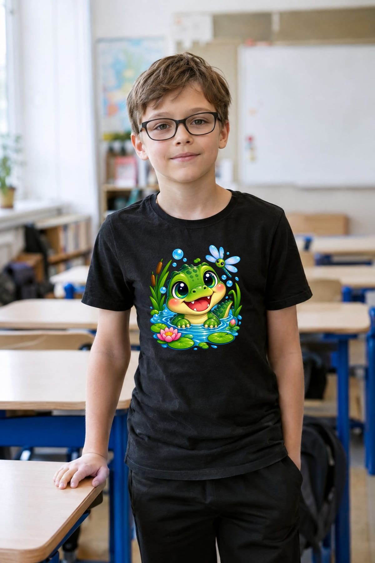 Koszulka z aligatorem dla chłopca czarna słodki kawaii, zdjęcie 7
