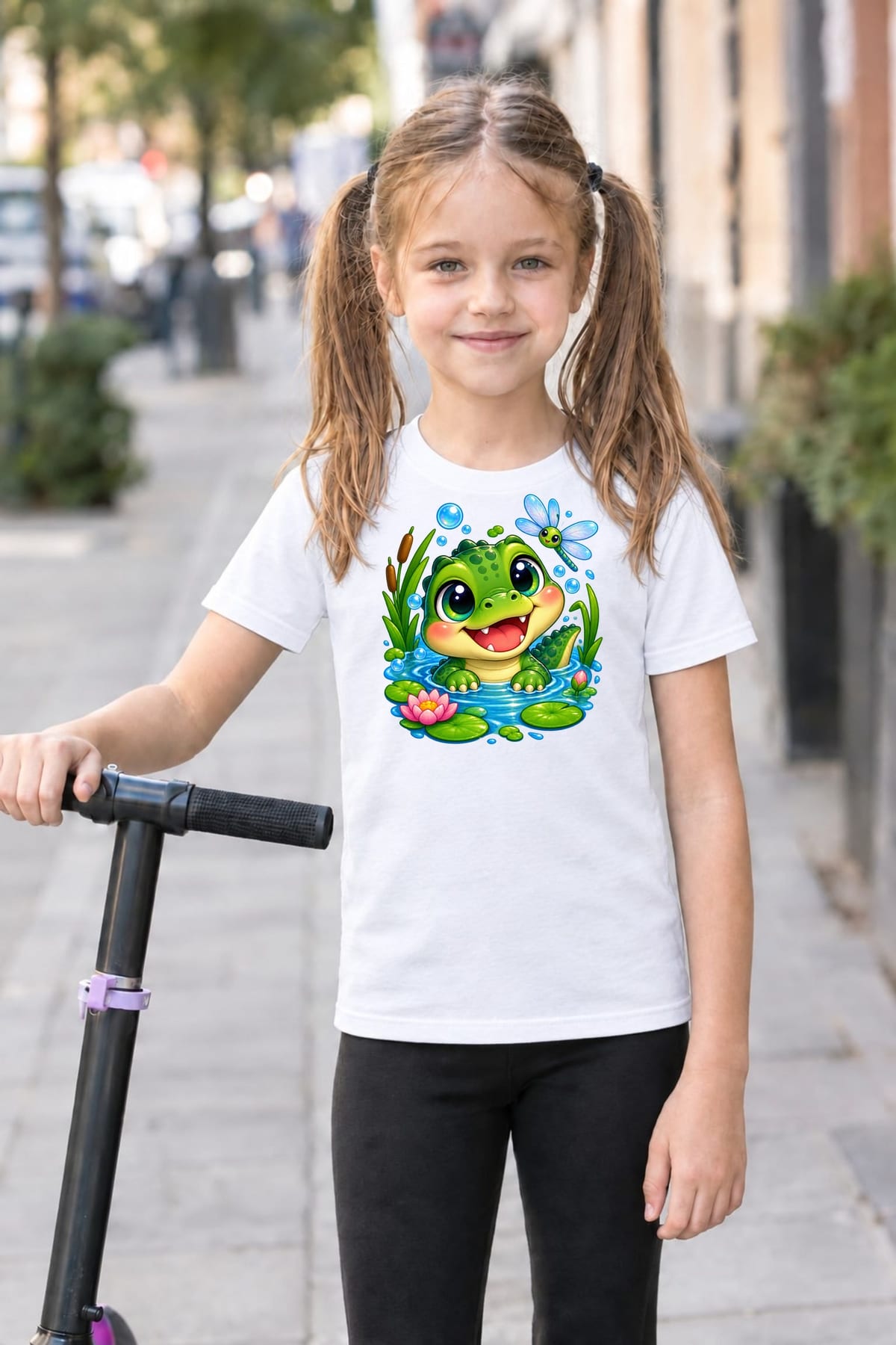 Koszulka z aligatorem dla dziewczynki biała słodki kawaii, zdjęcie 4