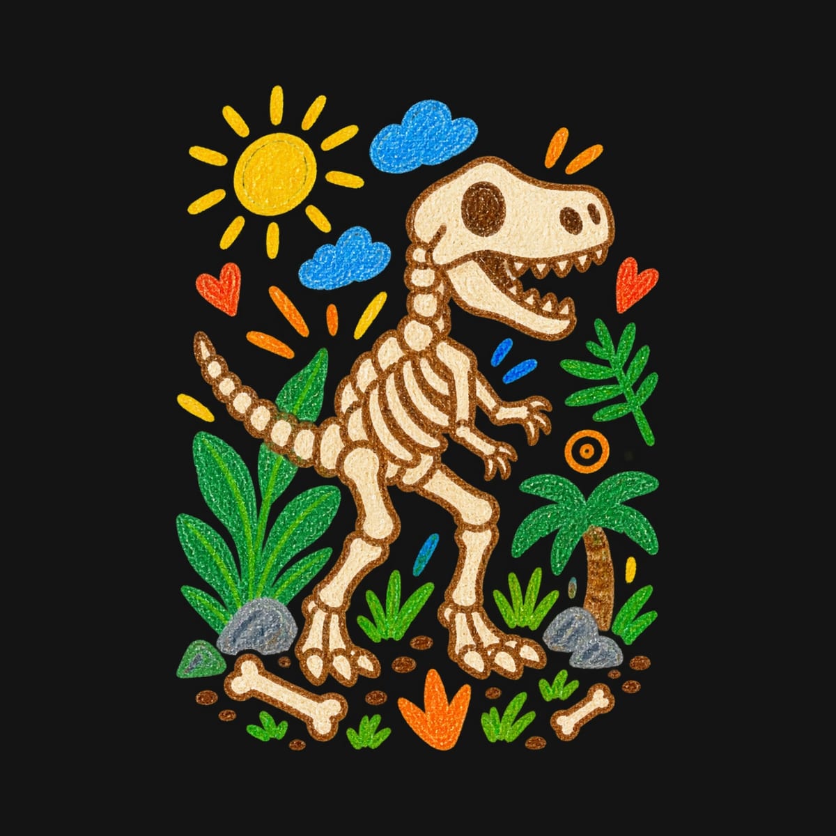 Koszulka z rysunkiem dinozaura dla dziewczynki czarna kredki, zdjęcie 2