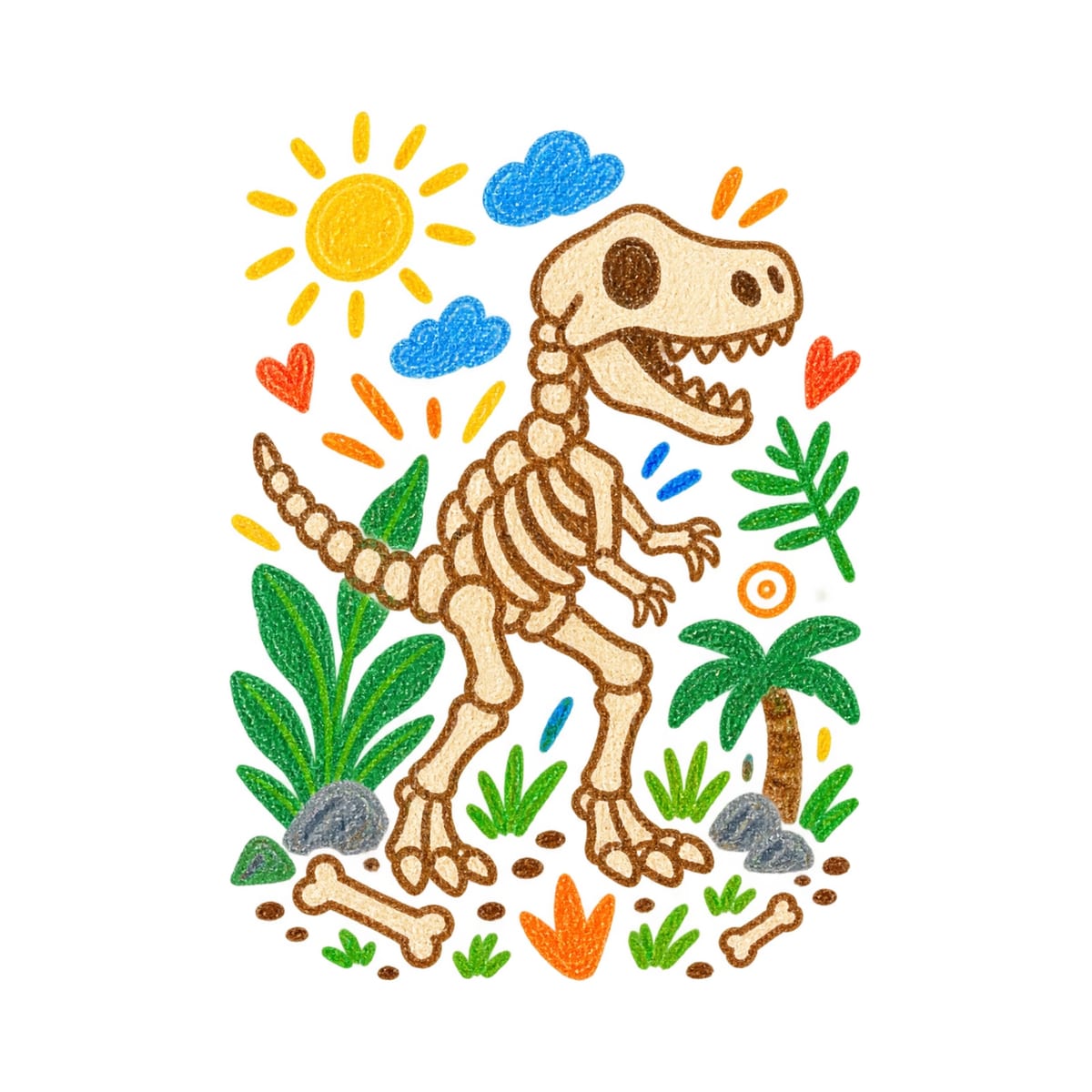 Koszulka z rysunkiem dinozaura dla dziewczynki biała kredki, zdjęcie 2