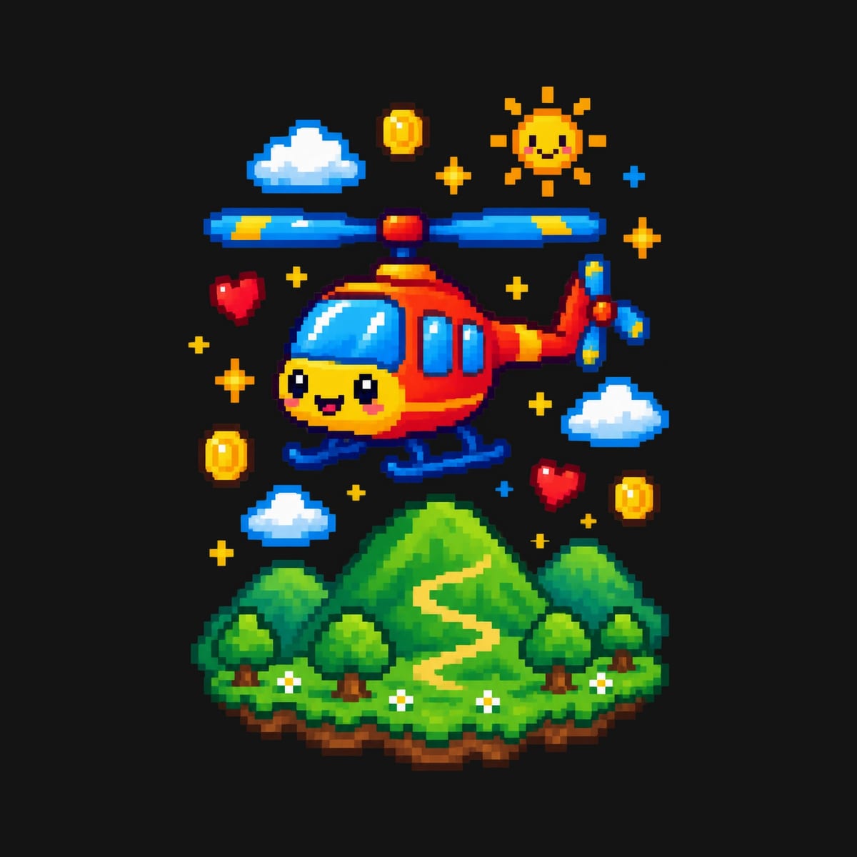 Koszulka z helikopterem pixel art dla chłopca czarna dla dzieci, zdjęcie 2