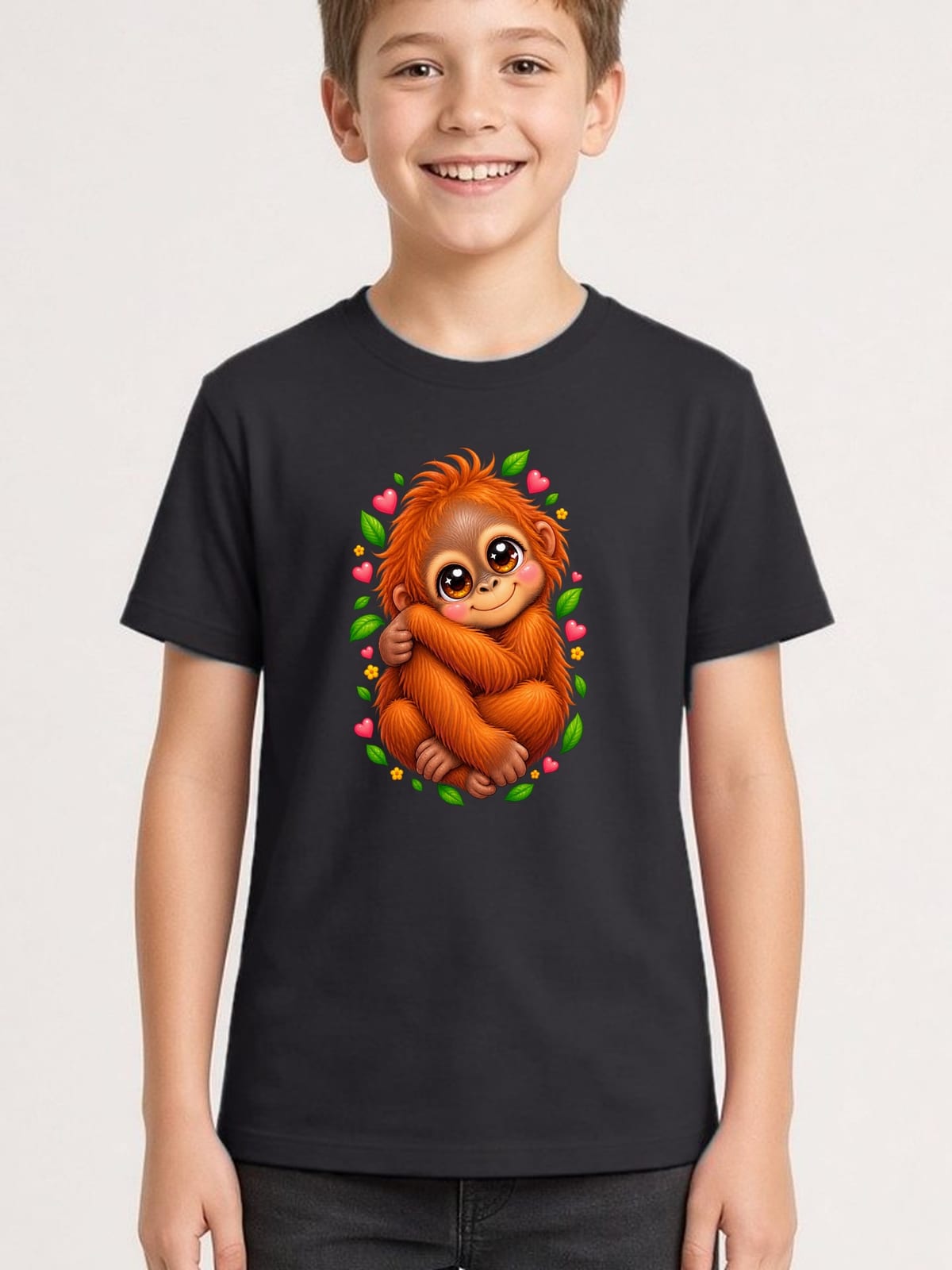 Koszulka dziecięca z orangutanem dla chłopca czarna słodki kawaii, zdjęcie 1
