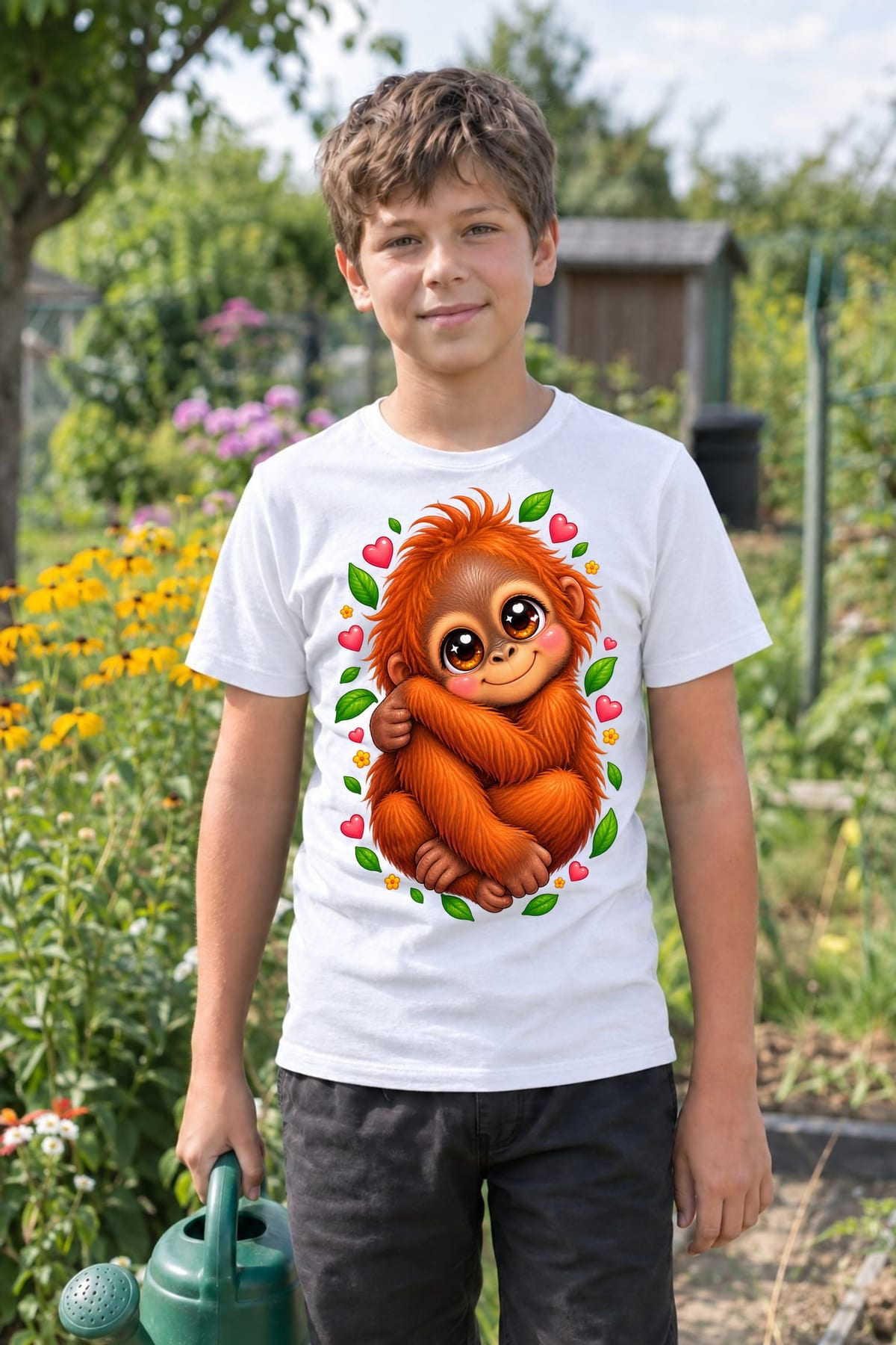 Koszulka dziecięca z orangutanem dla chłopca biała słodki kawaii, zdjęcie 3