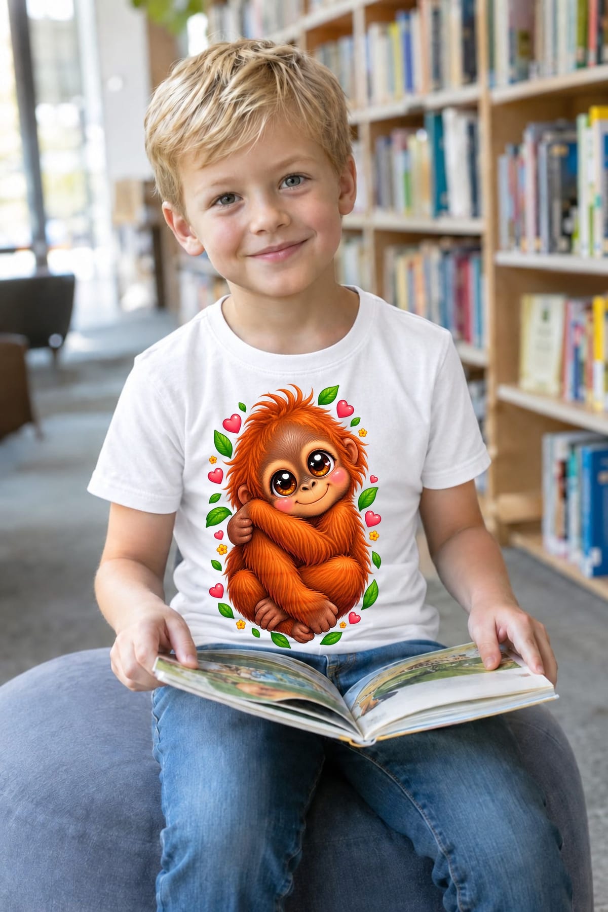 Koszulka dziecięca z orangutanem dla chłopca biała słodki kawaii, zdjęcie 5