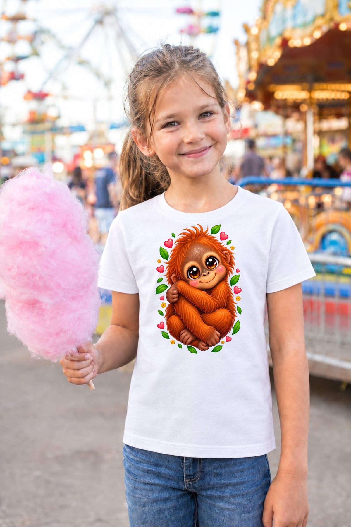 Koszulka dziecięca z orangutanem dla dziewczynki biała kawaii, zdjęcie 6