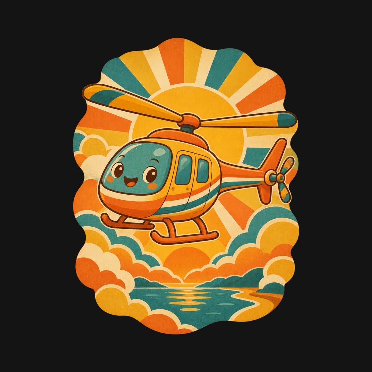 Koszulka z helikopterem w stylu retro dla chłopca czarna lata 70, zdjęcie 2