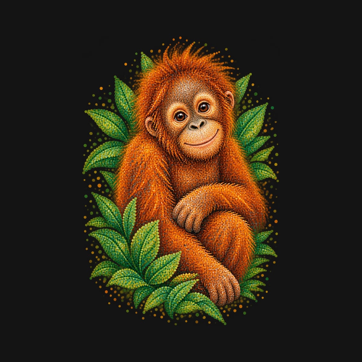 Koszulka dziecięca z orangutanem dla chłopca czarna z kolorowych kropek, zdjęcie 2