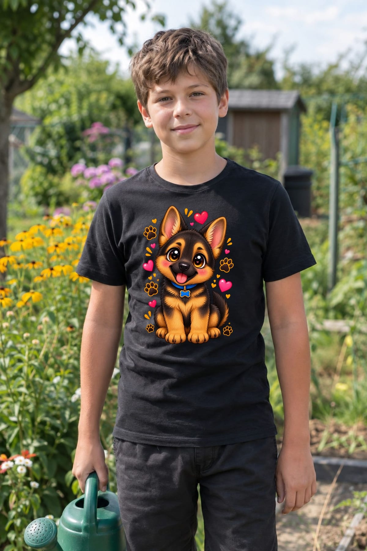 Koszulka dla chłopca z owczarkiem niemieckim czarna kawaii, zdjęcie 3