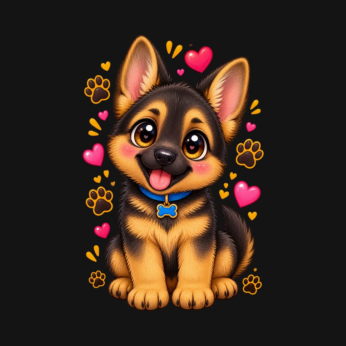 Koszulka dla dziewczynki z owczarkiem niemieckim czarna kawaii, zdjęcie 2
