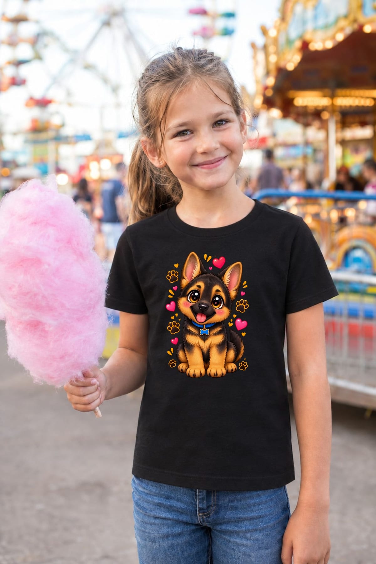 Koszulka dla dziewczynki z owczarkiem niemieckim czarna kawaii, zdjęcie 8