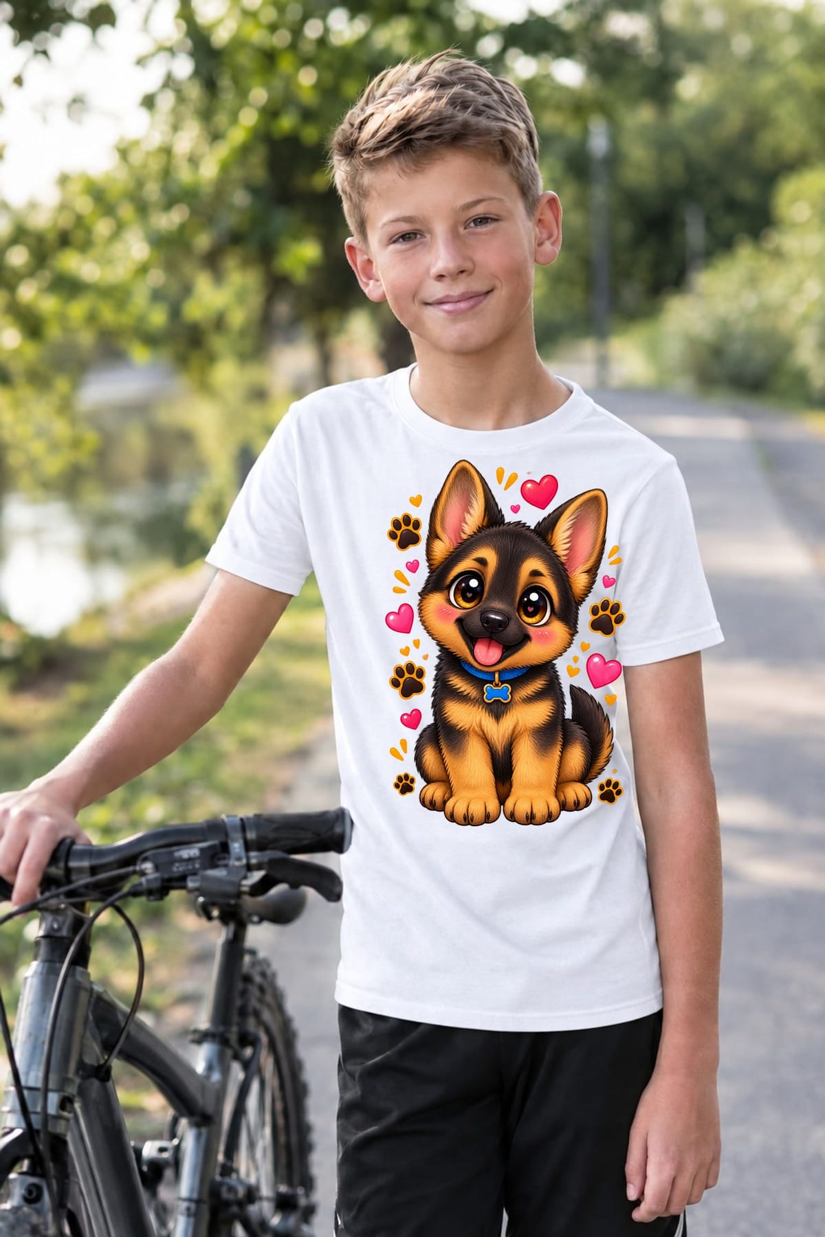 Koszulka dla chłopca z owczarkiem niemieckim biała kawaii, zdjęcie 5
